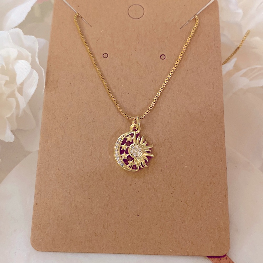 Gold Rhinestones Moon and Star necklace NWT